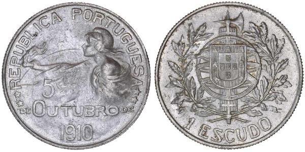 1000 Reis / 1 Escudo First Portuguese Republic (1910 - 1926) 銀 