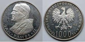 1000 Zloty República Popular de Polonia (1952-1990)  John Paul II (1920 - 2005)