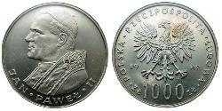 1000 Zloty 波兰人民共和国 (1944 - 1989)  若望·保祿二世 (1920 - 2005)