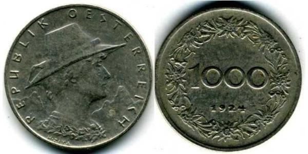1000 Крона Перша Австрійська Республіка (1918-1934) Нікель/Мідь 