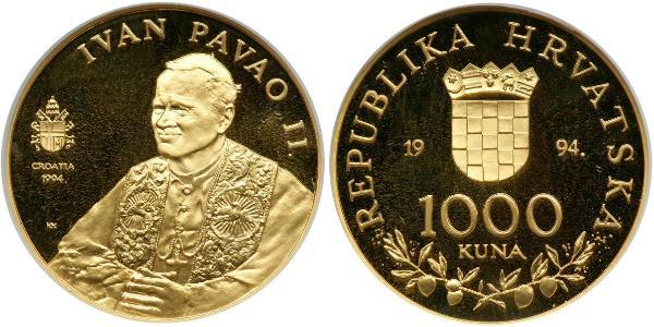 1000 Куна Хорватія Золото Pope John Paul II (1920 - 2005)