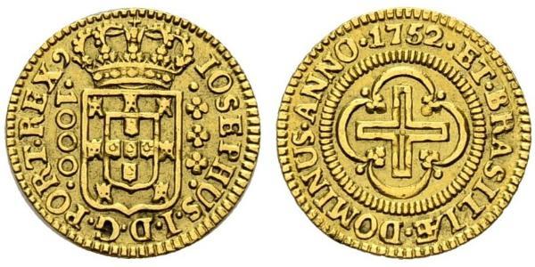 1000 Рейс Королівство Португалія (1139-1910) Золото Joseph I of Portugal (1714-1777)