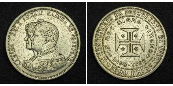 1000 Рейс Королевство Португалия (1139-1910) Серебро Карлуш I король Португалии(1863-1908)