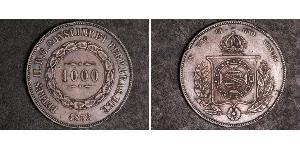 1000 Рейс Бразильська імперія (1822-1889) Срібло Педру II (імператор Бразилії) (1825 - 1891)