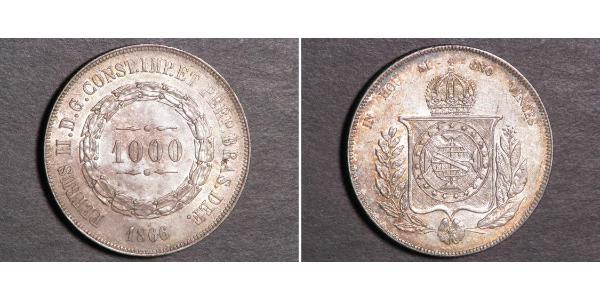1000 Рейс Бразильська імперія (1822-1889) Срібло Педру II (імператор Бразилії) (1825 - 1891)