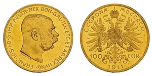 100 Corona Imperio austrohúngaro (1867-1918) Oro Franz Joseph I (1830 - 1916)