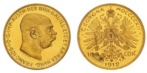 100 Corona Imperio austrohúngaro (1867-1918) Oro Franz Joseph I (1830 - 1916)