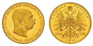 100 Corona Австро-Венгрия (1867-1918) Золото Франц Иосиф I (1830 - 1916)