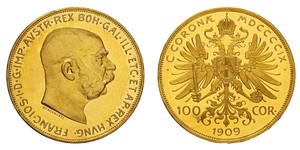 100 Corona Австро-Венгрия (1867-1918) Золото Франц Иосиф I (1830 - 1916)