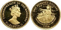 100 Dollaro Bahamas Oro Elisabetta II (1926-2022)
