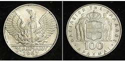 100 Drachma Grèce / Royaume de Grèce (1944-1973) Argent Constantin II (roi des Hellènes) (1940 - 1964)