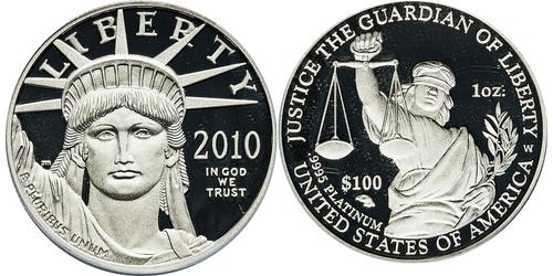 100 Dólar Estados Unidos de América (1776 - ) Platino 