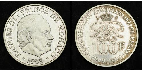 100 Franc Monaco Argent Rainier III