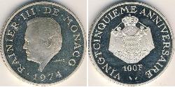 100 Franc Principato di Monaco Argento Ranieri III di Monaco