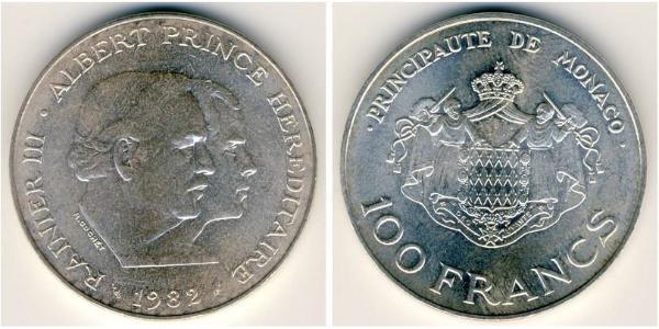 100 Franc Principato di Monaco Argento 