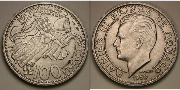 100 Franc Monaco Copper/Nickel Rainier III, Prince of Monaco