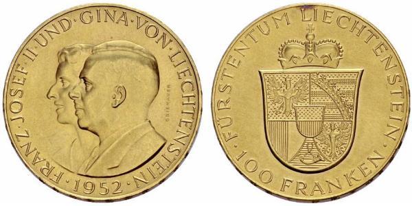 100 Franc Liechtenstein Gold Franz Joseph II, Prince of Liechtenstein (1938 - 1989) 