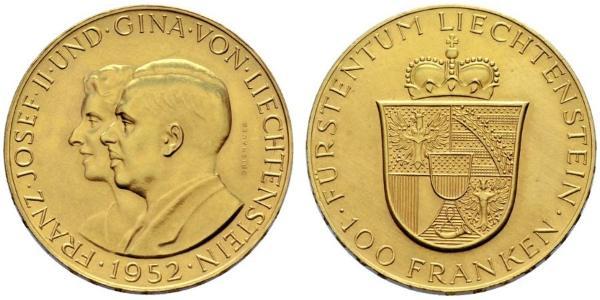 100 Franc Liechtenstein Gold Franz Joseph II, Prince of Liechtenstein (1938 - 1989) 