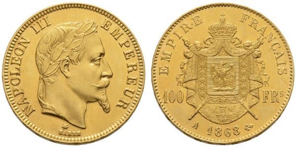 100 Franc Second French Empire (1852-1870) Gold Napoleon III (1808-1873)