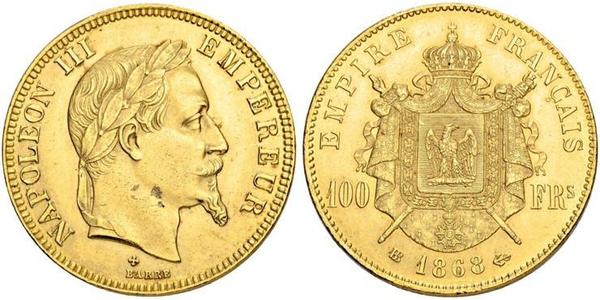 100 Franc Second French Empire (1852-1870) Gold Napoleon III (1808-1873)