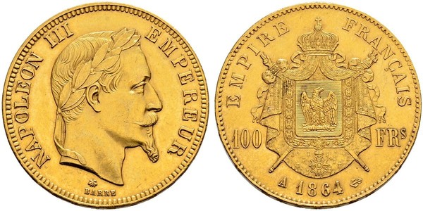 100 Franc Second French Empire (1852-1870) Gold Napoleon III (1808-1873)