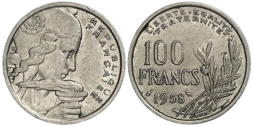 100 Franc Vierte Französische Republik (1946-1958) Kupfer/Nickel 