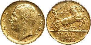 100 Franc Albanian Republic (1925-1928) Oro Zog I, Skanderbeg III of Albania
