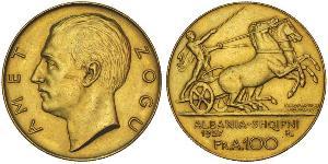 100 Franc Albanian Republic (1925-1928) Oro Zog I, Skanderbeg III of Albania