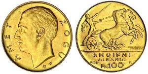 100 Franc Albanian Republic (1925-1928) Oro Zog I, Skanderbeg III of Albania