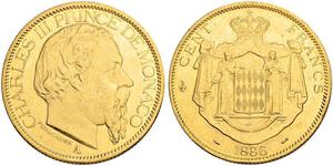 100 Franc Mónaco Oro Carlos III de Mónaco (1818-1889)