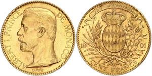 100 Franc Mónaco Oro Albert I, Prince of Monaco (1848 - 1922)