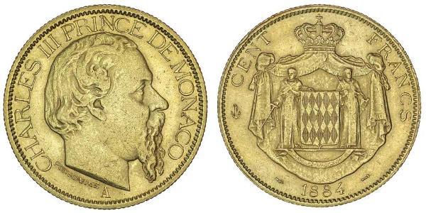 100 Franc Mónaco Oro Carlos III de Mónaco (1818-1889)