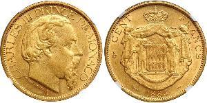 100 Franc Principato di Monaco Oro Carlo III di Monaco (1818-1889)