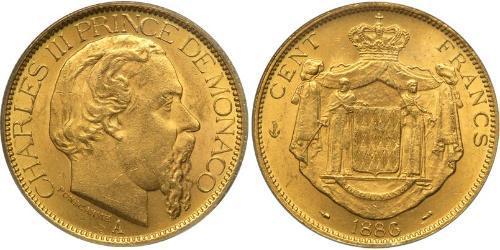 100 Franc Principato di Monaco Oro Carlo III di Monaco (1818-1889)