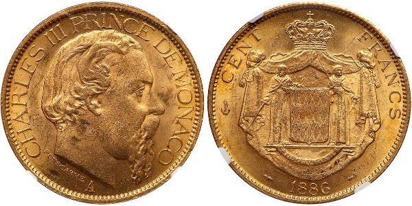 100 Franc Principato di Monaco Oro Carlo III di Monaco (1818-1889)