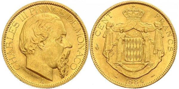 100 Franc Principato di Monaco Oro Carlo III di Monaco (1818-1889)