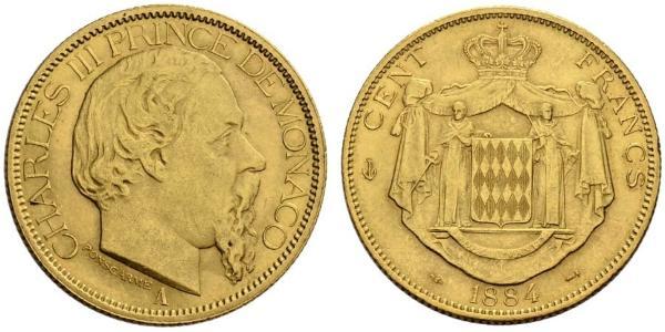 100 Franc Principato di Monaco Oro Carlo III di Monaco (1818-1889)