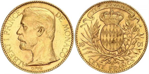 100 Franc Principato di Monaco Oro Albert I, Prince of Monaco (1848 - 1922)