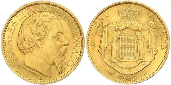 100 Franc Principato di Monaco Oro Carlo III di Monaco (1818-1889)