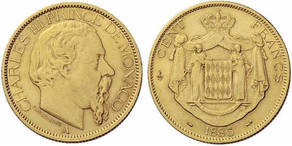 100 Franc Principato di Monaco Oro Carlo III di Monaco (1818-1889)