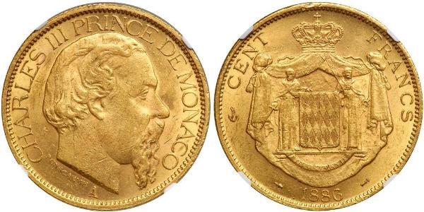 100 Franc Principato di Monaco Oro Carlo III di Monaco (1818-1889)