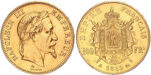 100 Franc Secondo Impero francese (1852-1870) Oro Napoleone III (1808-1873)