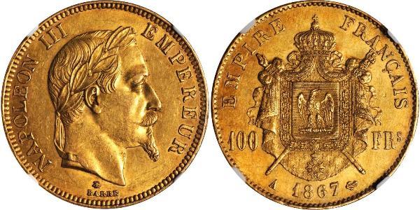 100 Franc Secondo Impero francese (1852-1870) Oro Napoleone III (1808-1873)