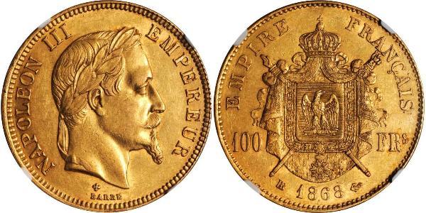 100 Franc Secondo Impero francese (1852-1870) Oro Napoleone III (1808-1873)