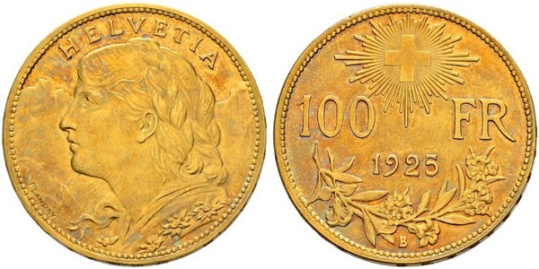 100 Franc Suiza Oro 