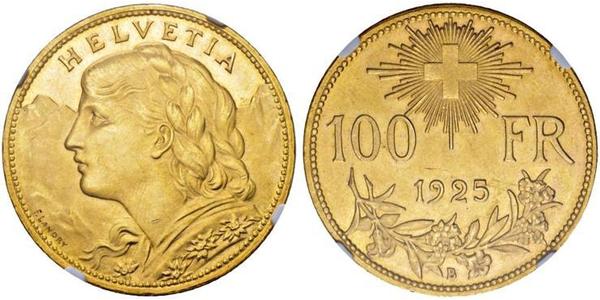 100 Franc Suiza Oro 