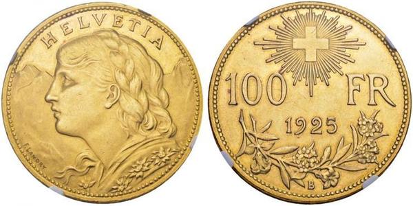 100 Franc Suiza Oro 