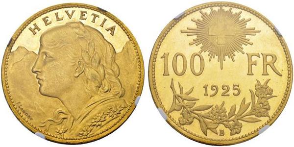 100 Franc Svizzera Oro 