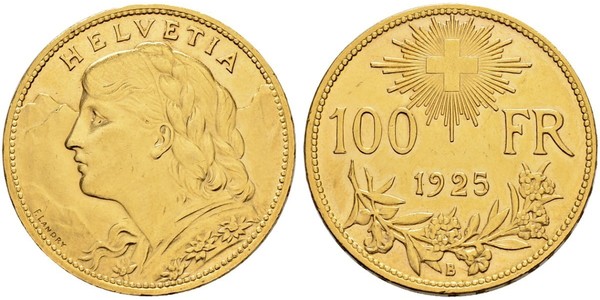 100 Franc Svizzera Oro 