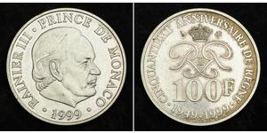 100 Franc Mónaco Plata Raniero III de Mónaco